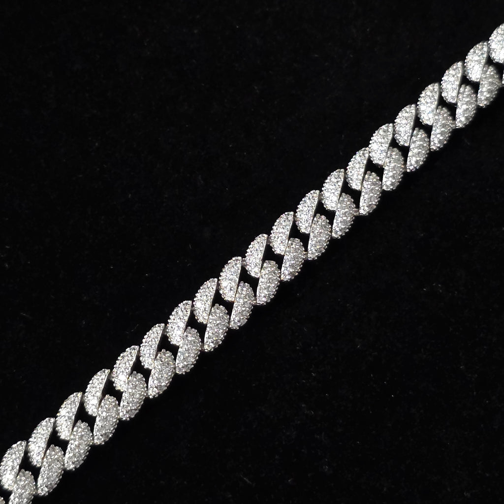 Brazalete Pulso Cubano de Plata con Zirconias Cúbicas 8mm