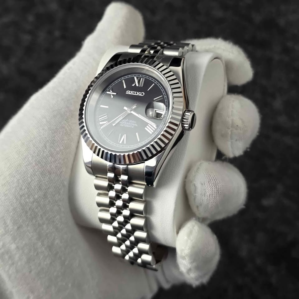 Seiko Mod Datejust Roman Black Automatico