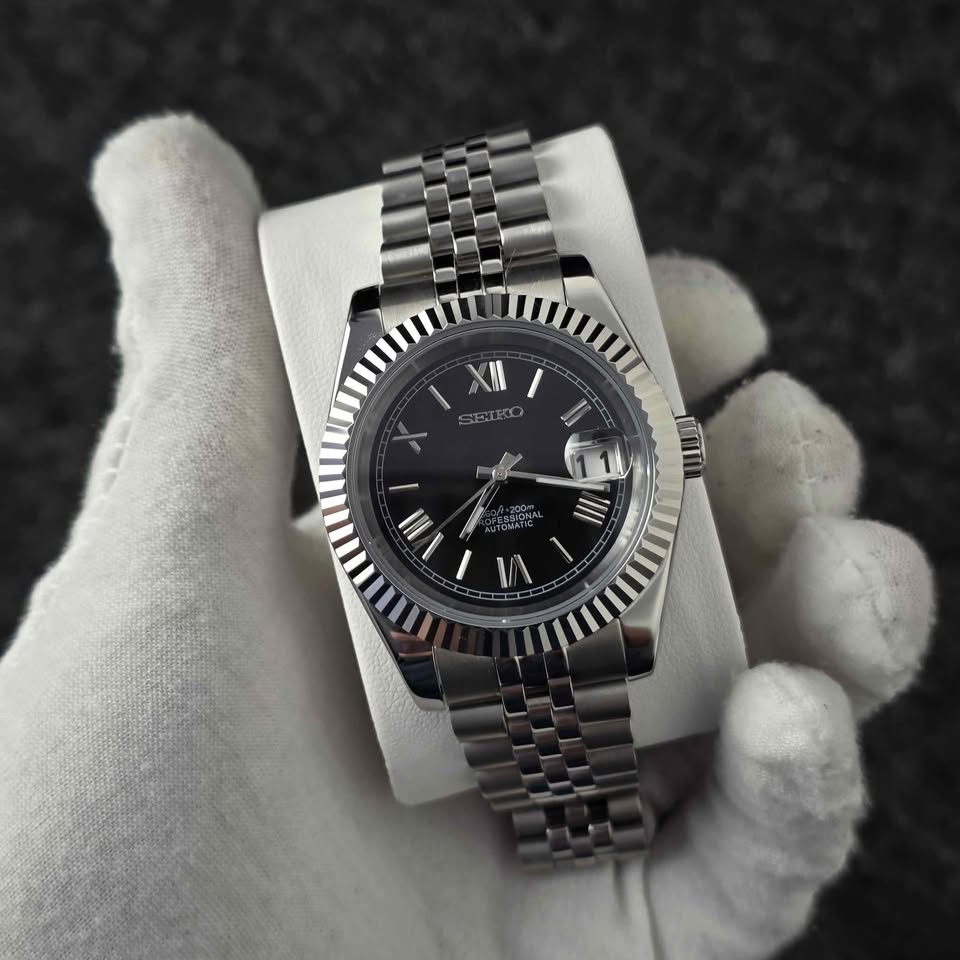 Seiko Mod Datejust Roman Black Automatico